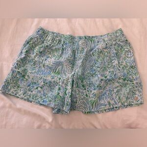 Lilly Pulitzer Blue and Green Bermuda Shorts Vibrant Tropical Design